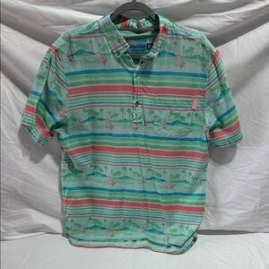 chubbies Mint Green Striped Short-Sleeve Polo with Red & Blue Accents